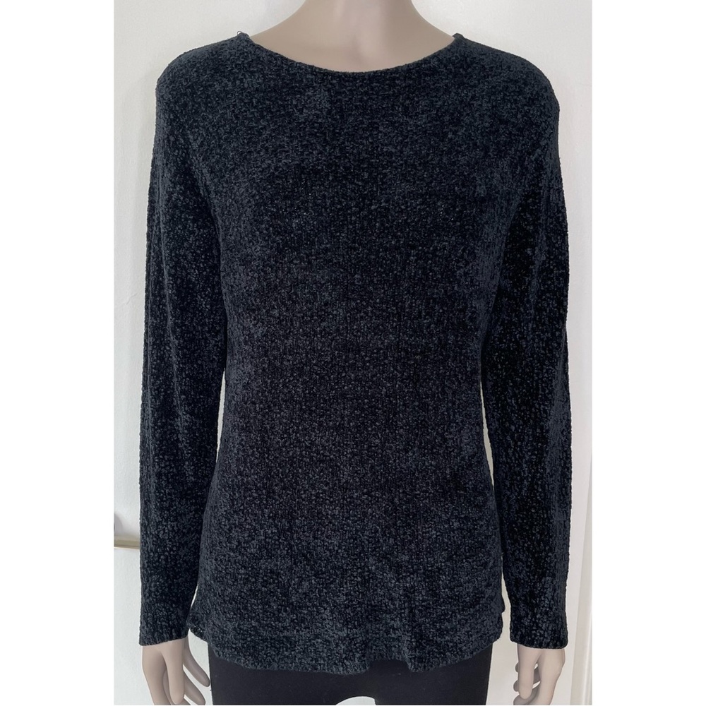 Eileen Fisher Black & Blue Boucle Knit Sweater